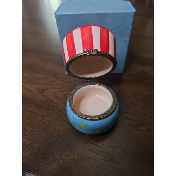 Vintage Uncle Sam USA Flag Top Hat Porcelain Hinged Trinket Box W/Star Trinket. - Picture 4 of 16